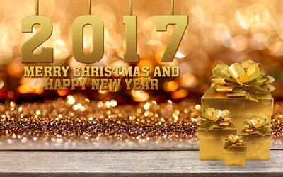 Happy New Yea, 2017, xmas, gift box, Merry Christmas, New Year