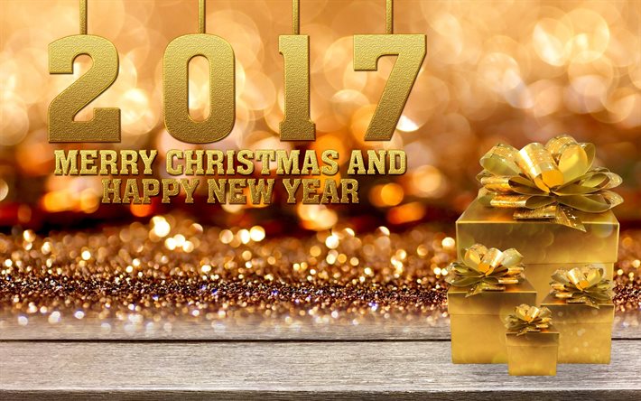 gott nytt år, 2017, jul, presentförpackning, god jul, nytt år