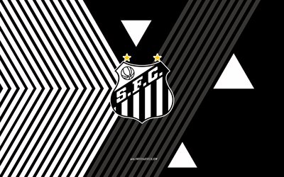 サントスfcのロゴ, 4k, ブラジルのサッカー チーム, 黒と白の線の背景, サントスfc, セリエa, ブラジル, 線画, サントスfcのエンブレム, フットボール