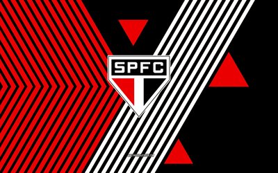 サンパウロfcのロゴ, 4k, ブラジルのサッカー チーム, 赤黒の線の背景, サンパウロfc, セリエa, ブラジル, 線画, サンパウロfcのエンブレム, フットボール