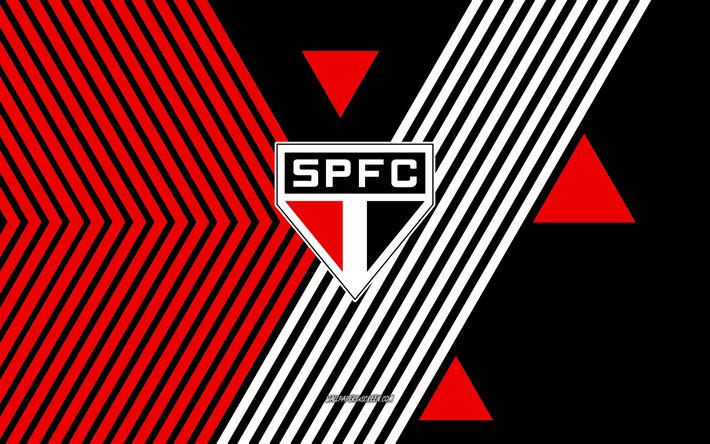 साओ पाउलो एफसी लोगो, 4k, ब्राजील की फुटबॉल टीम, लाल काली रेखाएँ पृष्ठभूमि, साओ पाउलो एफसी, सीरी ए, ब्राज़िल, लाइन आर्ट, साओ पाउलो एफसी प्रतीक, फ़ुटबॉल