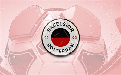 شعار اكسلسيور روتردام اللامع, 4k, كرة القدم الحمراء الخلفية, إيرديفيسي, كرة القدم, نادي كرة القدم البلجيكي, شعار excelsior rotterdam 3d, شعار اكسلسيور روتردام, اكسلسيور روتردام, شعار رياضي