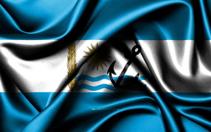 4k, リオ・ネグロの旗, 絹の波状の旗, ウルグアイの県, リオ・ネグロの日, 布旗, リオネグロの旗, 3dアート, リオ・ネグロ, 南アメリカ, リオネグロ部門, ウルグアイ
