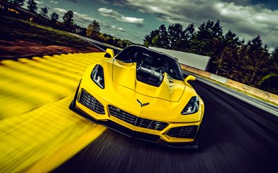 Chevrolet Corvette ZR1, 4k, raceway, 2023 cars, tuning, supercars, HDR, Yellow Chevrolet Corvette, 2023 Chevrolet Corvette, american cars, Chevrolet