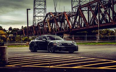 2022, Porsche 911 GT3, 992, 4k, front view, exterior, black sports coupe, black Porsche 911, german sports cars, Porsche