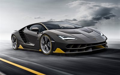 supercars, route, 2016, Lamborghini Centenaire, LP-770-4, mouvement, nuages, gris Lamborghini