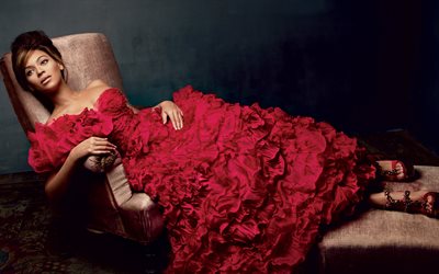 Beyoncé, la cantante, niñas, belleza, photosession, vestido rojo