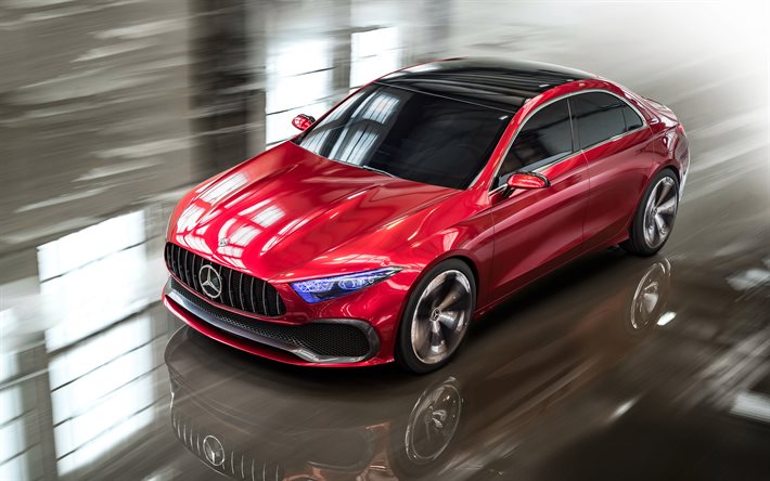 Concept, Mercedes-Benz A Sedan, 2018, A-Class sedan, Red, road, speed, Mercedes