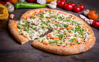披萨, 快餐食品, 美味的食物, 蘑菇披萨