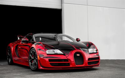 Bugatti Veyron, Grand Sport Vitesse, red black Bugatti, tuning Bugatti, red Veyron
