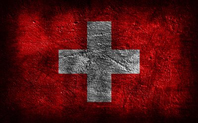 4k, スイス国旗, 石の質感, スイスの旗, 石の背景, グランジアート, スイスの国家シンボル, スイス