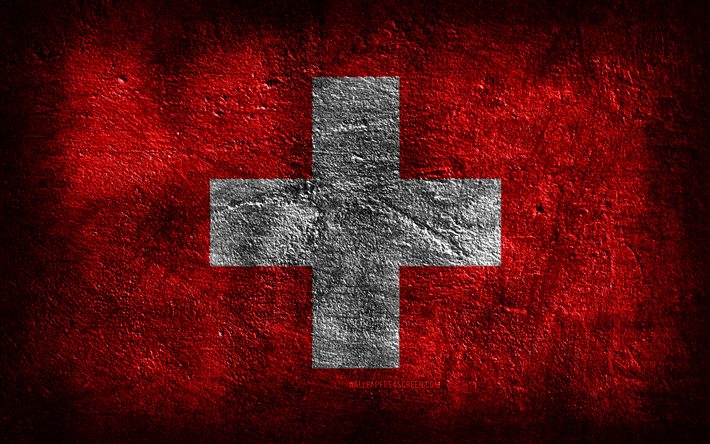4k, Switzerland flag, stone texture, Flag of Switzerland, stone background, Swiss flag, grunge art, Swiss national symbols, Switzerland