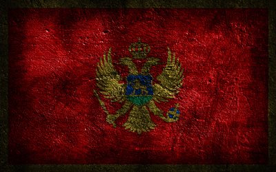 4k, la bandera de montenegro, la piedra, la textura, la piedra de fondo, el arte del grunge, los símbolos nacionales de montenegro, montenegro