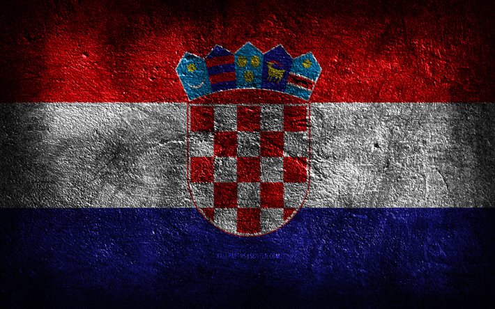 4k, hırvatistan bayrağı, taş doku, taş arka plan, hırvat bayrağı, grunge sanat, hırvat ulusal sembolleri, hırvatistan