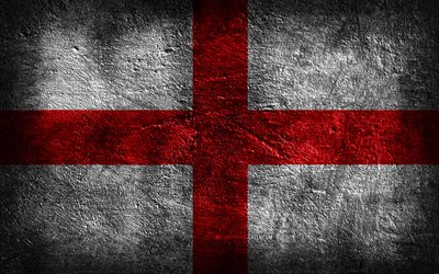 4k, 영국 국기, 돌 질감, 잉글랜드의 국기, 돌 배경, 그런지 아트, 영어 국가 상징, 영국