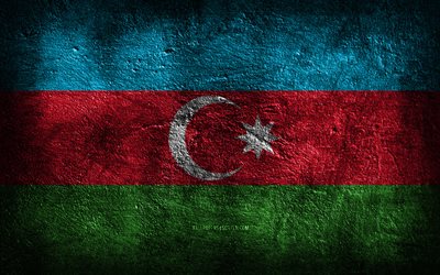 4k, azerbaidžanin lippu, kivirakenne, kivi tausta, grunge-taide, azerbaidžanin kansalliset symbolit, azerbaidžan