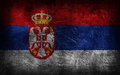 4k, セルビアの旗, 石の質感, 石の背景, グランジアート, セルビアの国のシンボル, セルビア