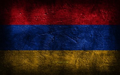 4k, アルメニアの旗, 石の質感, 石の背景, グランジアート, アルメニアの国家シンボル, アルメニア