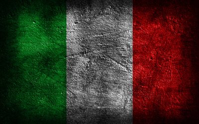 4k, イタリア国旗, 石の質感, イタリアの旗, 石の背景, グランジアート, イタリアの国家のシンボル, イタリア