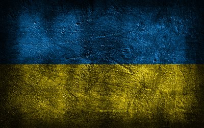 4k, Ukraine flag, stone texture, Flag of Ukraine, stone background, Ukrainian flag, grunge art, Ukrainian national symbols, Ukraine