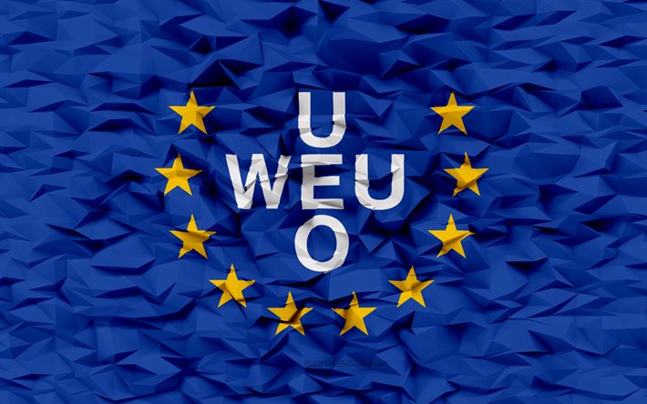 علم اتحاد أوروبا الغربية, 4k, 3d المضلع الخلفية, علم الاتحاد الأوروبي الغربي, 3d المضلع الملمس, العلم الهولندي, 3d علم الاتحاد الأوروبي الغربي, الاتحاد الأوروبي الغربي
