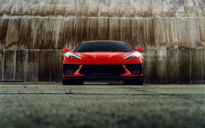 chevrolet corvette stingray, 4k, vista de frente, 2022 coches, supercars, 2022 chevrolet corvette, rojo corvette, coches americanos, chevrolet