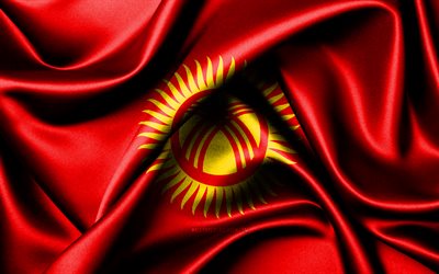 bandera de kirguistán, 4k, países asiáticos, banderas de tela, día de kirguistán, banderas de seda onduladas, asia, símbolos nacionales de kirguistán, kirguistán