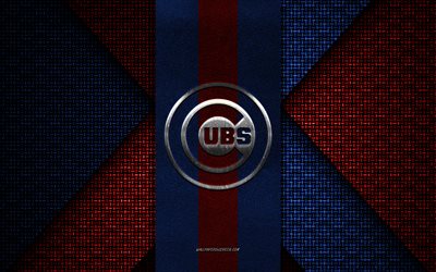 cubs de chicago, mlb, texture tricotée rouge bleu, logo des cubs de chicago, club de baseball américain, emblème des cubs de chicago, baseball, chicago, états-unis