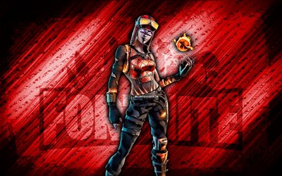 Blaze Fortnite, 4k, red diagonal background, grunge art, Fortnite, artwork, Blaze Skin, Fortnite characters, Blaze, Fortnite Blaze Skin