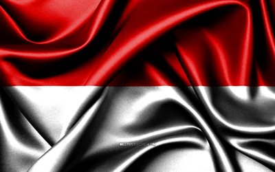 bandiera indonesiana, 4k, paesi asiatici, bandiere di tessuto, giorno dell indonesia, bandiera dell indonesia, bandiere di seta ondulate, asia, simboli nazionali indonesiani, indonesia