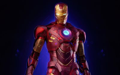 4k, iron man, l obscurité, l art 3d, les super-héros, les arrière-plans bleus, des images avec iron man, marvel comics, 3d iron man, créatif, iron man 4k, ironman