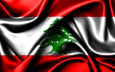 レバノンの旗, 4k, アジア諸国, ファブリックフラグ, レバノンの日, 波状のシルクの旗, レバノンの国旗, アジア, レバノンの国家シンボル, レバノン