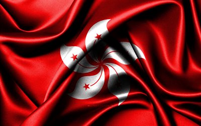 hongkongin lippu, 4k, aasian maat, kangasliput, hongkongin päivä, aaltoilevat silkkiliput, aasia, hongkongin kansalliset symbolit, hongkong