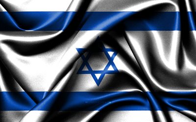 bandera israelí, 4k, países asiáticos, banderas de tela, día de israel, bandera de israel, banderas de seda onduladas, asia, símbolos nacionales israelíes, israel