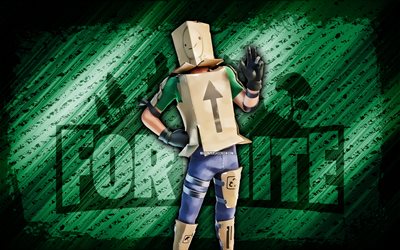 Boxer Fortnite, 4k, green diagonal background, grunge art, Fortnite, artwork, Boxer Skin, Fortnite characters, Boxer, Fortnite Boxer Skin