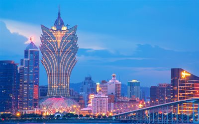 Grand Lisoa Hotel, 4k, evening, cityscapes, chinese cities, Macau, China, Asia, modern buildings, Macau Landmarks