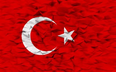 Flag of Turkey, 4k, 3d polygon background, Turkey flag, 3d polygon texture, Turkish flag, 3d Turkey flag, Turkish national symbols, 3d art, Turkey