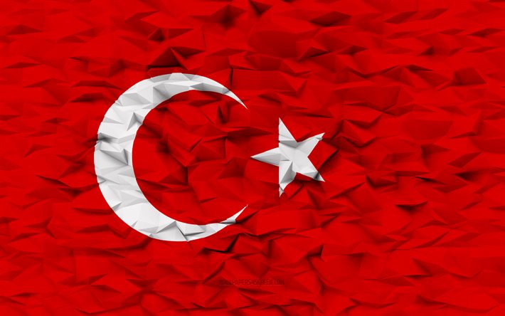 トルコの旗, 4k, 3dポリゴンの背景, 3dポリゴンテクスチャ, トルコ国旗, 3dトルコ国旗, トルコの国家シンボル, 3dアート, 七面鳥