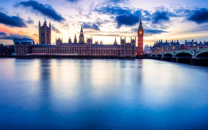 London, Palace of Westminster, morning, England, UK, River Thames