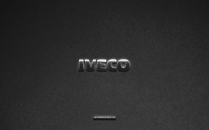 이베코 로고, 회색 돌 배경, 이베코 엠블럼, 자동차 로고, 이베코, 자동차 브랜드, iveco 메탈 로고, 돌 질감