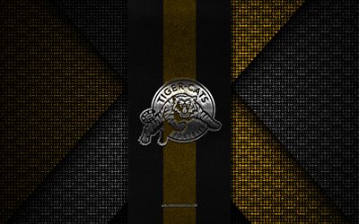 Hamilton Tiger-Cats, Canadian Football League, yellow black knitted texture, Hamilton Tiger-Cats logo, CFL, Canadian football club, Hamilton Tiger-Cats emblem, american football, Hamilton, Canada