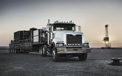 mack titan traktör, 4k, çöl, lkw, 2010 kamyon, sondaj kulesi, kargo taşımacılığı, 2010 mack titan, kamyonlar, amerikan kamyonları, mack