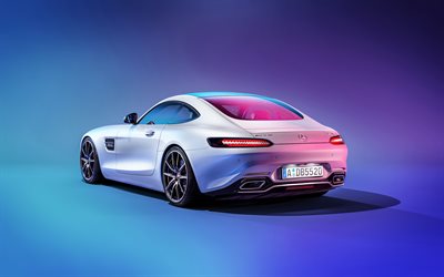 Mercedes-AMG GT, 4k, back view, 2021 cars, C190, supercars, White Mercedes-AMG GT, german cars, 2021 Mercedes-AMG GT, Mercedes