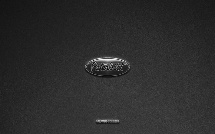 Peterbilt logo, gray stone background, Peterbilt emblem, car logos, Peterbilt, car brands, Peterbilt metal logo, stone texture