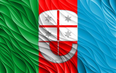 4k, リグーリア州の旗, 波状の 3d フラグ, イタリアの地域, リグーリアの日, 3d 波, ヨーロッパ, リグリア