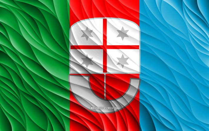 4k, 리구리아 깃발, 물결 모양의 3d 플래그, 이탈리아 지역, 리구리아의 국기, 리구리아의 날, 3d 파도, 유럽, 이탈리아의 지역, 리구리아