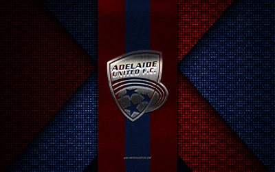 adelaide united fc, a-league-männer, blau-rote strickstruktur, adelaide united fc-logo, australischer fußballverein, adelaide united fc-emblem, fußball, adelaide, australien