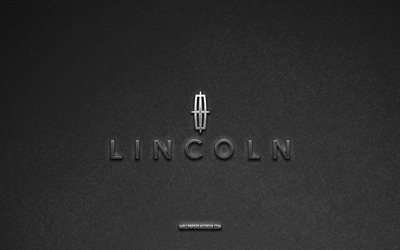 Lincoln logo, gray stone background, Lincoln emblem, car logos, Lincoln, car brands, Lincoln metal logo, stone texture