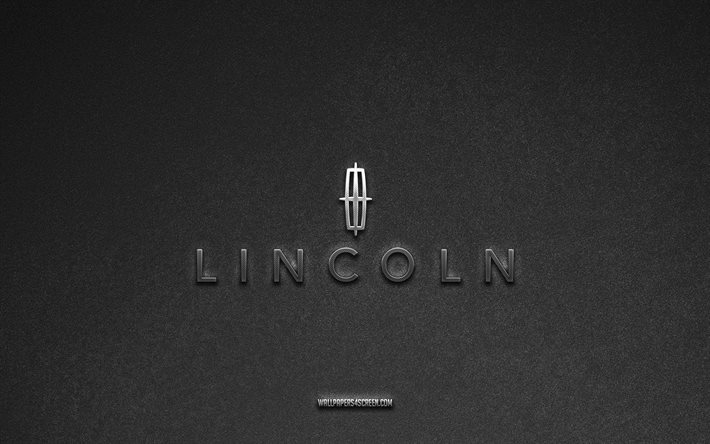 リンカーンのロゴ, 灰色の石の背景, リンカーンの紋章, 車のロゴ, リンカーン, 車のブランド, リンカーンのメタルロゴ, 石のテクスチャ