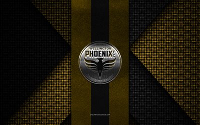 Wellington Phoenix FC, A-League Men, yellow black knitted texture, Wellington Phoenix FC logo, Australian football club, Wellington Phoenix FC emblem, football, Wellington, Australia